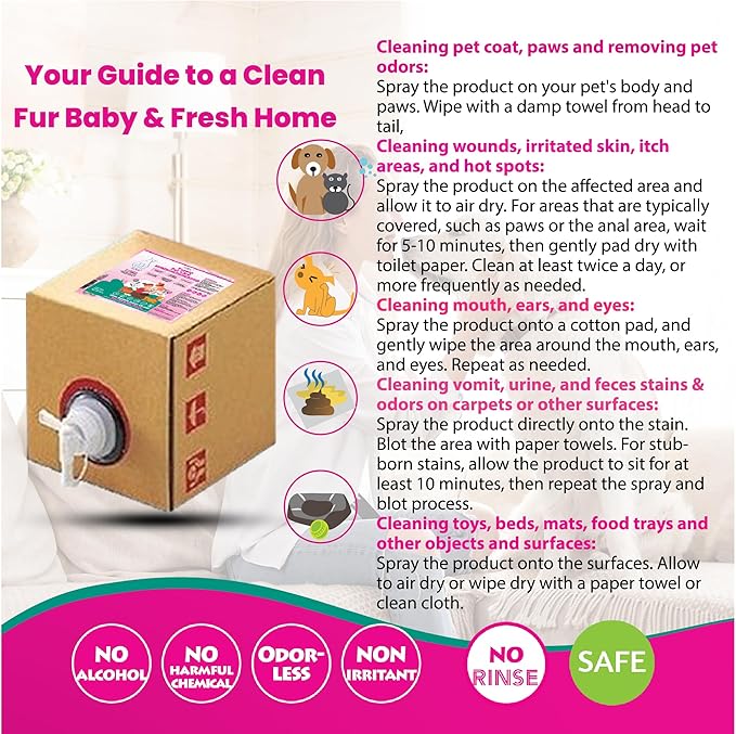 6-in-1 Pet-Safe Cleaner and Odor Remover Refill (5 Liter) Cleans pet Coat, Paws, Toys. Eiminates pet Odors. Removes pet Messes on Carpet, Floor, Upholstery, car seat on Contact. No Rinse.