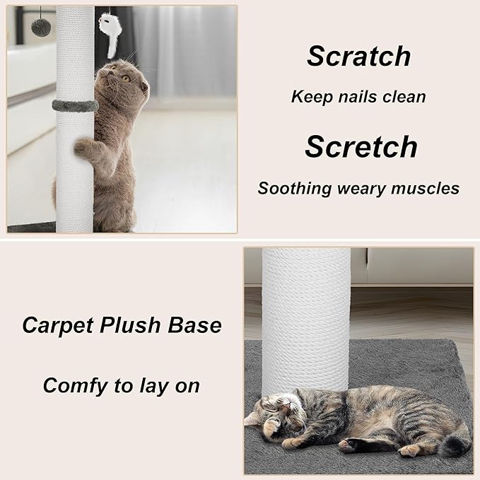 Cat Scratching Post 34 Inches Heavy Duty and Thicker Cat Scratching Post Sisal Rope with Hanging Ball and Mice Scratching Post for Indoor Cats and Adult(Grey)