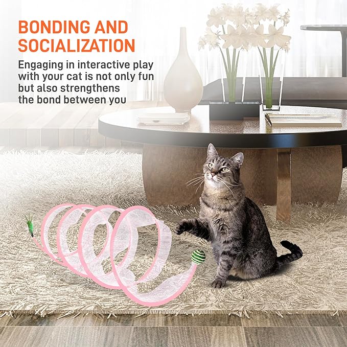 SD Cat Tunnels, Folded Cat Tube Tunnel,Cat Toys for Indoor Cats Large,Cat Tunnel Bed for Kitten,Cat Donut Tunnels,Whisker Twister for Cats,Cat Toy for Indoor Cats,Decompression Cat Springs, Pink