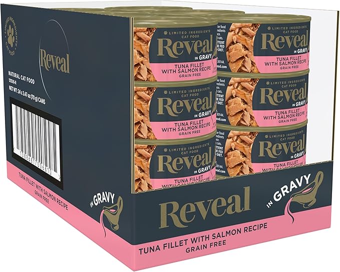 Reveal - Grain Free | Wet Canned Cat Food | 2.47oz - 24 Pack - Premium Nutrition, 100% Natural, No Additives, and Limited Ingredients (Tuna with Salmon in Gravy)