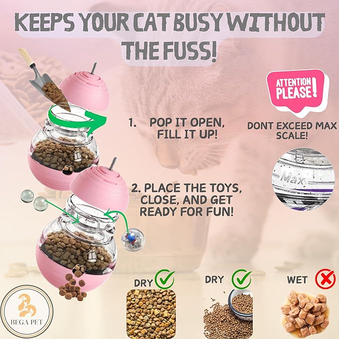 Cat Treat Toy for Indoor Cats - 16.3 '' Cat Interactive & Wand Toy for Bored Adult & Kitten Puzzle Slow Feeder Training Bowl Food Dispenser Track Balls - Christmas & Birthday Gifts (Pink)