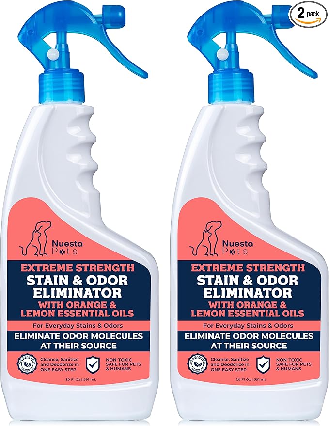 Extreme Strength Pet Stain & Odor Eliminator for Busy Pet Parents | Neutralize Tough Stains & Odors | Orange and Lemon for Deep Clean | Perfect for Cats & Dogs | 2-pk. 20-oz bottles - Nuesta Pets