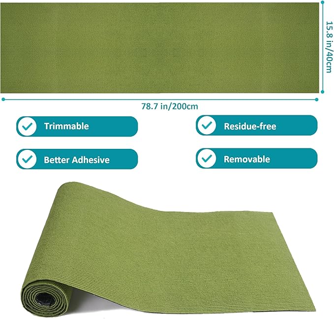 Cat Scratch Furniture Protector,78.7"x15.8"Cat Scratching Mat,Trimmable Self-Adhesive Cat Couch Protector,cat Wall Scratcher,Pad Replacement for Cat Tree Shelves and Post(Green)