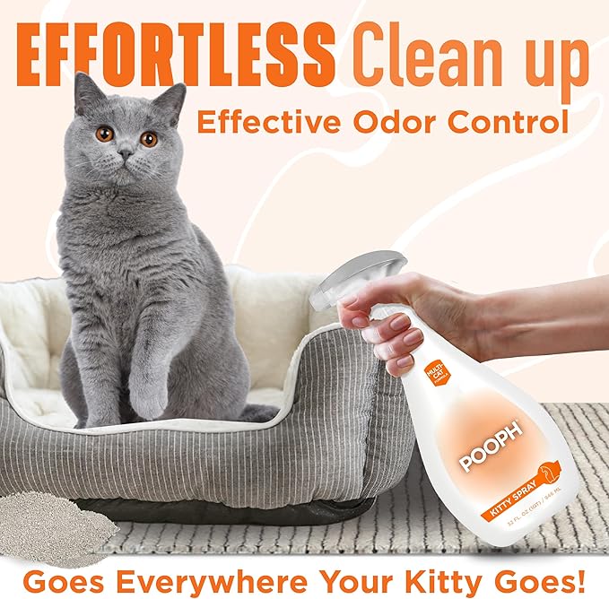 POOPH Kitty Spray - Odor Eliminator, 32oz - Dismantles Odors on a Molecular Basis, Cats, Freshener, Eliminator, Urine, Poop, Pee, Deodorizer, Fresh, Clean, Furniture, Potty, Safe