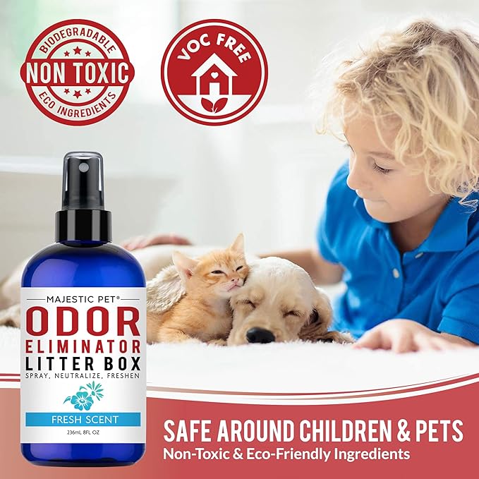 Majestic Pet Litter Box Deodorizer 8 FI Oz – Cat Litter Box Odor Eliminator - Litter Odor Eliminator Works on all Litter Types – Cat Litter Box Air Freshener - Cat Litter Deodorizer Spray Fresh Scent