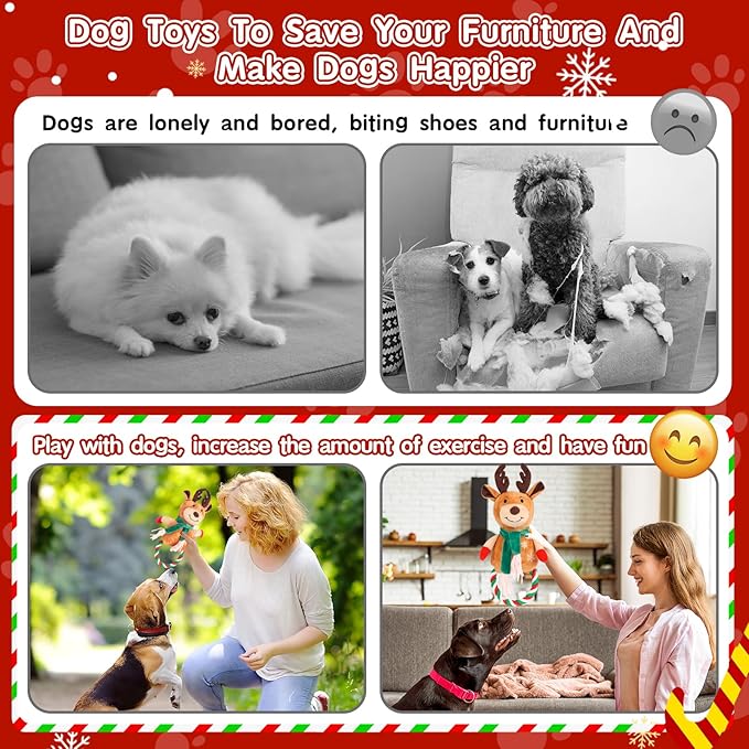 Squeaky Dog Toys - 1Pcs Christmas Elk Squeak Rope Chew Toy, Interactive Christmas Dog Toy Gifts for Small Medium and Large Breed