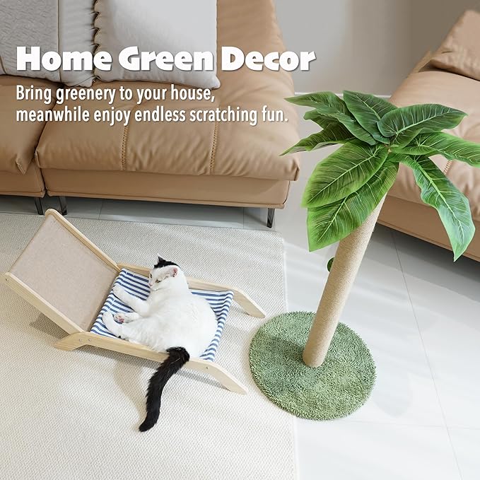 PETKARAY Cat Scratching Post with Cat Beach Chair, 36" Tall Palm Tree Cat Scratching Post, Large Sisal Cat Scratcher for Indoor Kittens