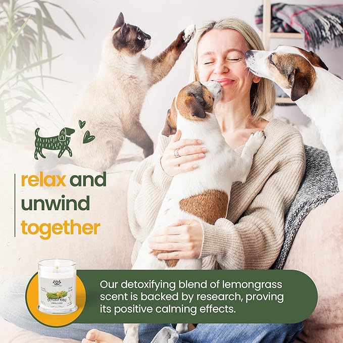 Detoxifying Lemongrass Scented Candles for Home Decor and Pet Odor - Aromatherapy Stress Relief Soy Wax Candles - Pet Odor Eliminator for Home - Pet Friendly