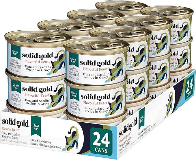 Solid Gold Flavorful Feast Wet Cat Food - Tuna & Sardine Pate - Canned Cat Food, 24 Pack