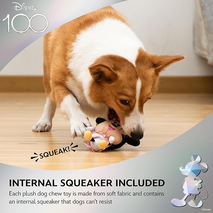 Minnie Mouse Plush Squeaky Dog Toy 6in | Disney Dog Toys | Plush Squeaker Toy for Dogs Inspired by Minnie Mouse, Disney Mickey and Friends