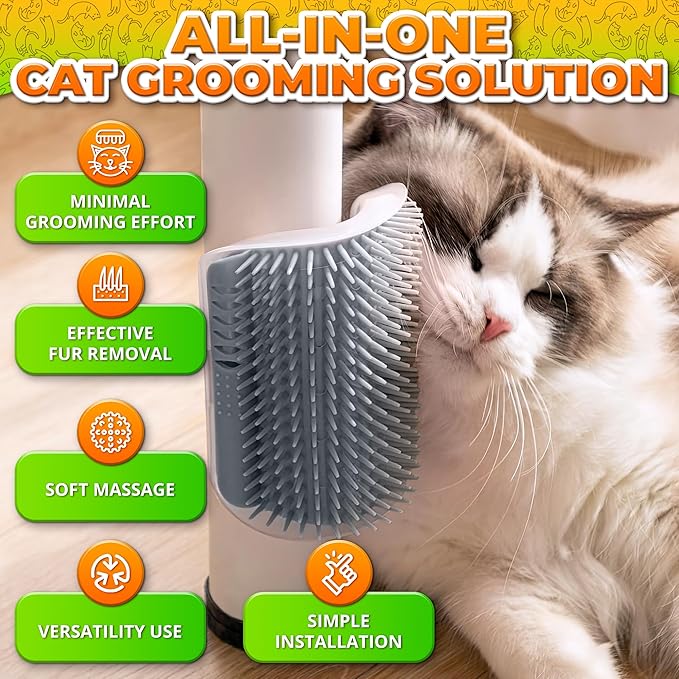 Cat Corner Scratcher - Cat Self Groomer for Indoor Cats Corner Cat Scratcher Brush Cat Face Scratchers Cat Rubbing Corner Scratcher - Cat Wall Brush Cat Corner Brush Cat Scratchers for Indoor Cats
