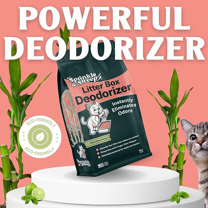 Sprinkle & Sweep Litter Box Deodorizer - Cat Litter Deodorizer Non Toxic and Safe for Kittens - Litter Deodorizer Instantly Eliminates Foul Litter and Urine Odors (1 Bag + Speed Sifter)