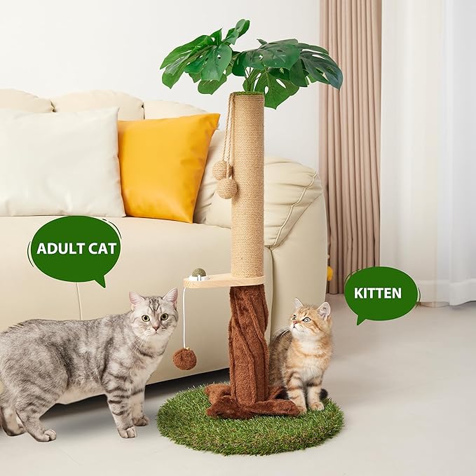 Cat Scratching Posts with Sisal Rope, Dangling Balls and Natural Healthy Catnip Balls, 33.86" Tall Cat Scratcher with Extra Cat Energy Ball for Indoor Cats Adults and Kitten