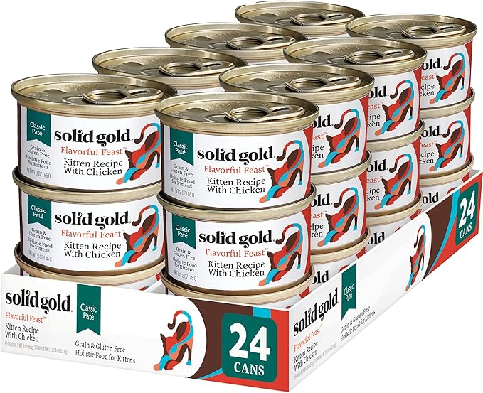 Solid Gold Flavorful Feast Wet Cat Food - Classic Pate - Real Chicken (for Kittens) - Canned Cat Food, 24 Pack