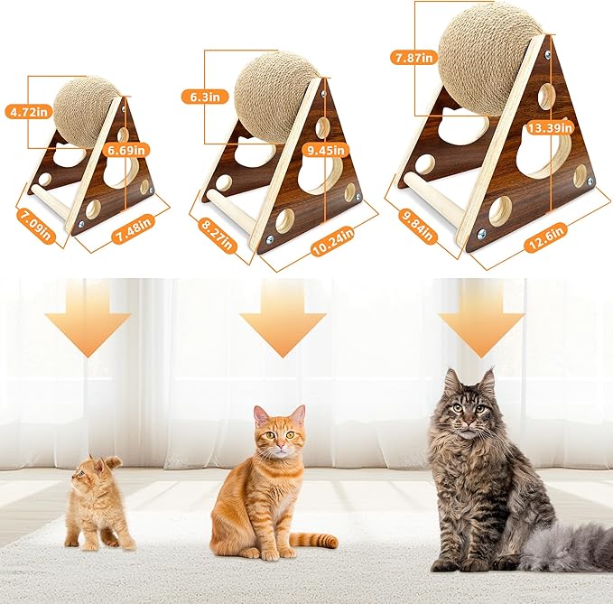 Cat Scratcher Toy,Natural Sisal Rope Cat Scratching Ball Scratcher Toy with Ball for Cats& Kittens&Dogs&Puppy, Interactive Solid Wood Scratcher Pet Toy Suitable for small cats and dogs (Large)