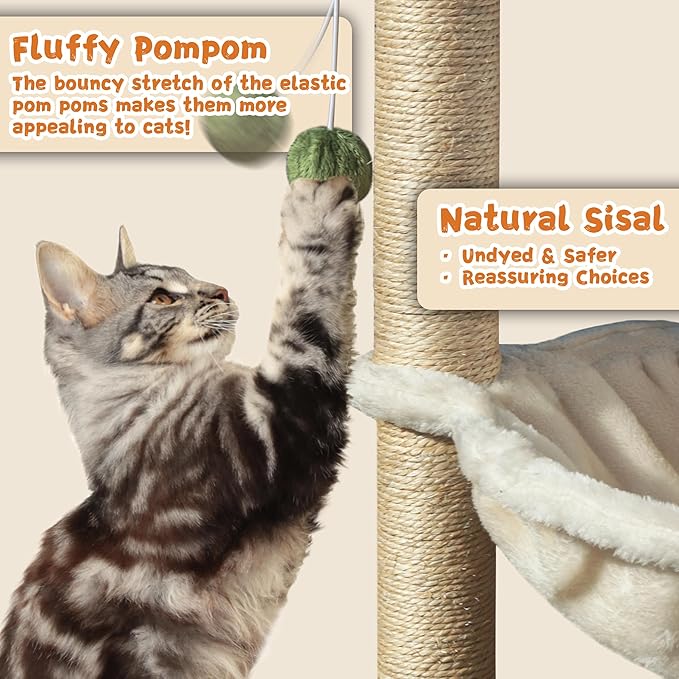 Cat Scratching Post 30 Inches Small Cat Tree Tower with Cat Hammock, Cat Hammock with Cat Toy Wooden Interactive, Cat Condo for Kitten and Adults Cat