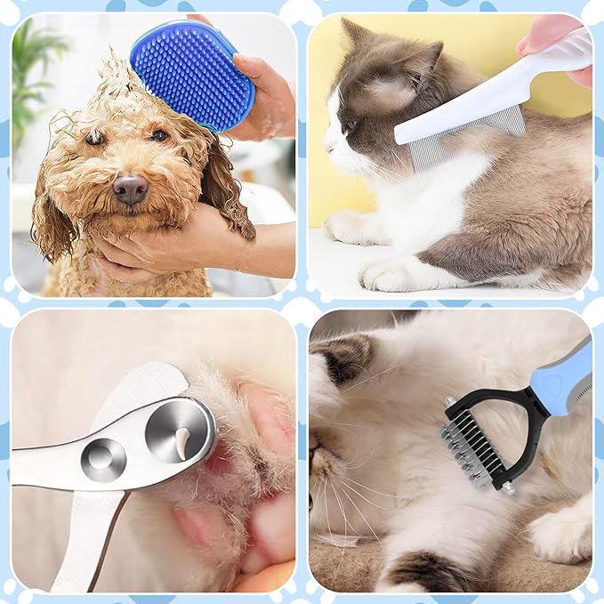 Cat Grooming Brushes, 5pcs Puppy Brush Kit for Grooming, Pet Grooming Kit, Cat Brushes, Cat Nail Clipper, Bath Brush, Comb, Dog Brush for Shedding, Cat Supplies for Short & Long Haired Cats