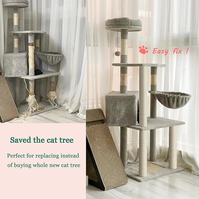 Cat Scratching Post Replacement Pole,2 PCS 15.7in Cat Tree Replacement Post,Natural Sisal Cat Tree Replacement Parts with M8 Screws,Cat Scratch Post Replacement for Refurbishment (15.7in/40cm)