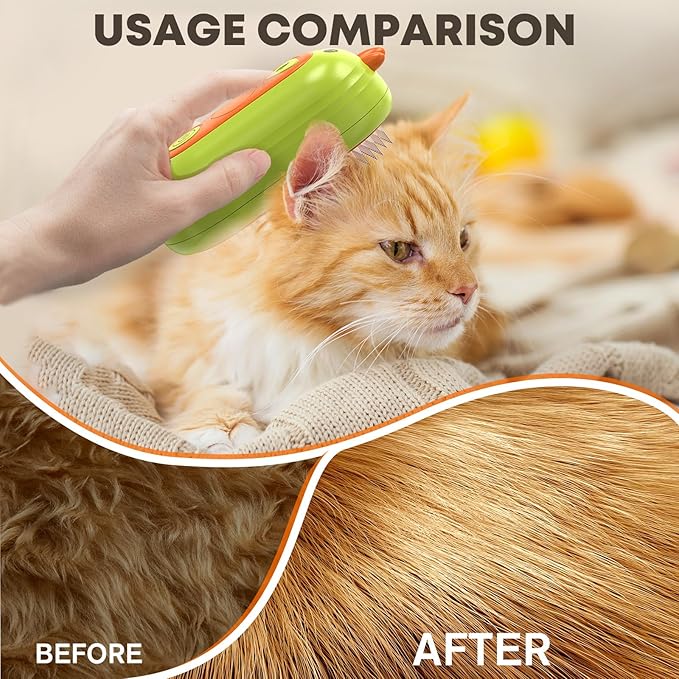 Cat Steam Brush, 3 In 1 Self-Cleaning Steam Cat Brush for Shedding with Release Button, Cat Deshedding Hair Brush with Steam for Long & Short Haired Cats and Dogs, Removes Tangled and Loose Hair