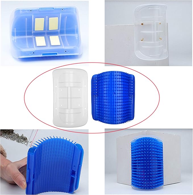 Eco-Fused Brush Kit for Cats - 1x Cat Self Groomer, 1x Blue Slicker Brush, 1 Pet Grooming Glove (Right Hand) - Long and Short Fur - DIY Grooming Tools for Pets - Pet Mitt, Wide Comb and Corner Groomer