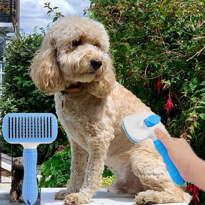 Cleaning Slicker Brush, Cat Brush with Release Button, Dog Shedding Brush for Grooming, Cat Comb Pet Massage Tool Suitable for Long or Short Pet Hair Cleaner, Removes Tangles & Loose Fur(Square)