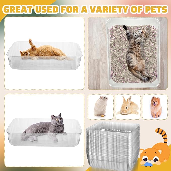 Zubebe 50 Pack Disposable Cat Litter Box for Cats, Large Disposable Kitty Litter Tray Box 19.69 x 15.75 x 3.94 inches Plastic Litter Box Pan Standard for Indoor Home Travel Portable(Clear)