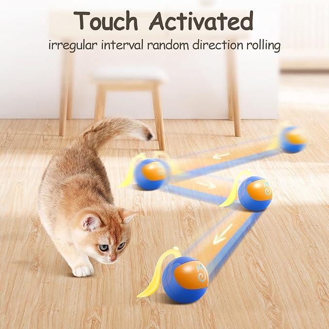 Migipaws Interactive Cat Ball Toy Set, Fun Tracker, Glowing Chase Ball with MystiChaser Pouch, Fluffy Tail, A Small Mice(Blue)