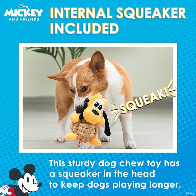 Pluto Knotty Rope Pet Toy with Squeaker, 9 Inch | Squeaky Dog Toys for Pets | Rope Tug Toy for Dogs Inspired by Pluto of Mickey and Friends