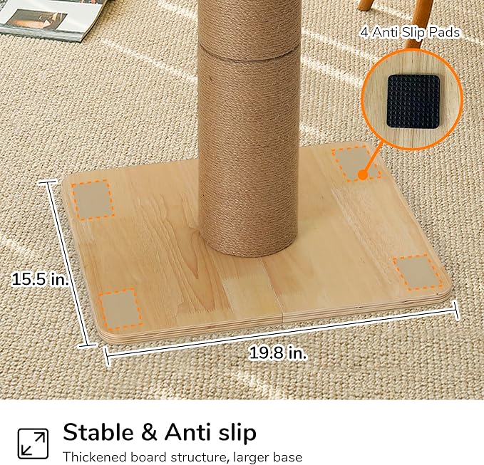 FUKUMARU Cat Scratching Post, 28 Inch Tall Scratcher with Cat Perch for Indoor Adult Cats, 5.5 Inch Width Small Cat Tree with Bed, Cat Tower Furniture for Kittens and Large Cats