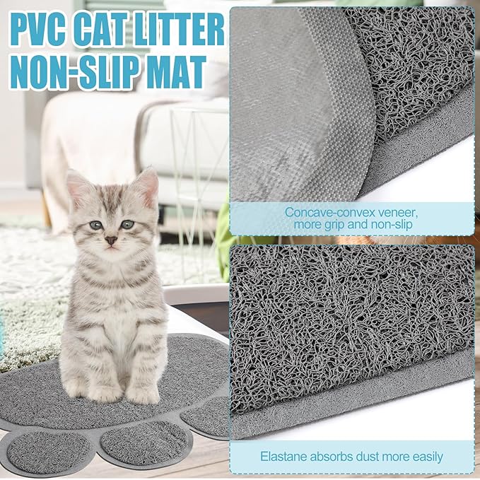 7 Pcs Small Cat Kitten Starter Kit Cat Litter Box with Shovel Cat Paw Litter Mat Double Automatic Cat Bowls Cat Toy Teaser Stick Cat Collar Essentials Kits for 1-3 Lbs Beginner (Blue,Simple)