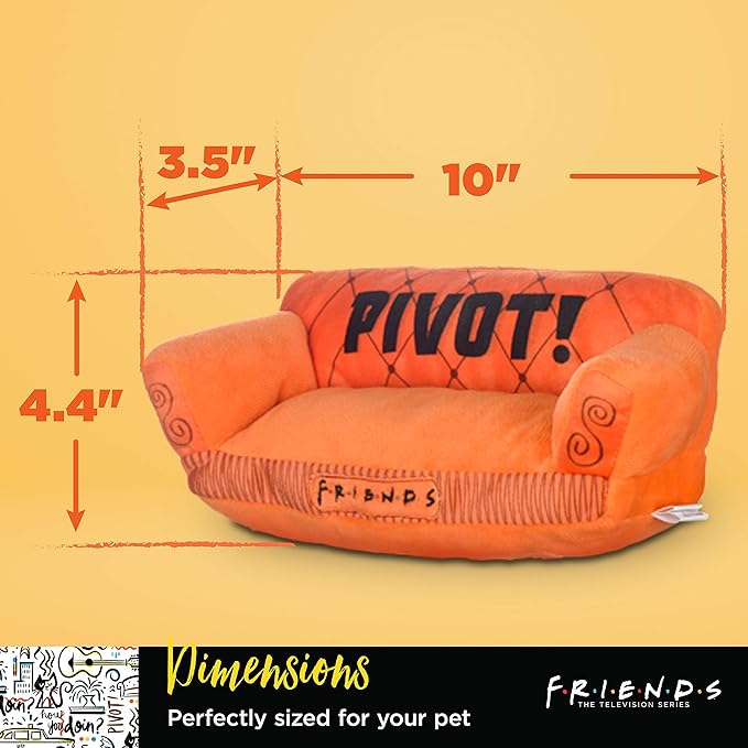 Friends Dog Toy, Orange Sofa Pivot Couch from Friends TV Show Stuffed Animal Dog Toy, Friends TV Show Merchandise Plush Dog Toy, 10" (FF13115)