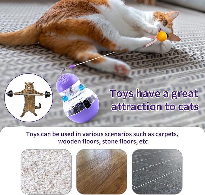Cat Interactive Toy Indoor, Cat Treat Dispensing Toy, Slow Feeder Puzzle Toy for Cats, Food Dispensing Ball for Pets, Fun Interactive Enrichment Wand Toy for Cats