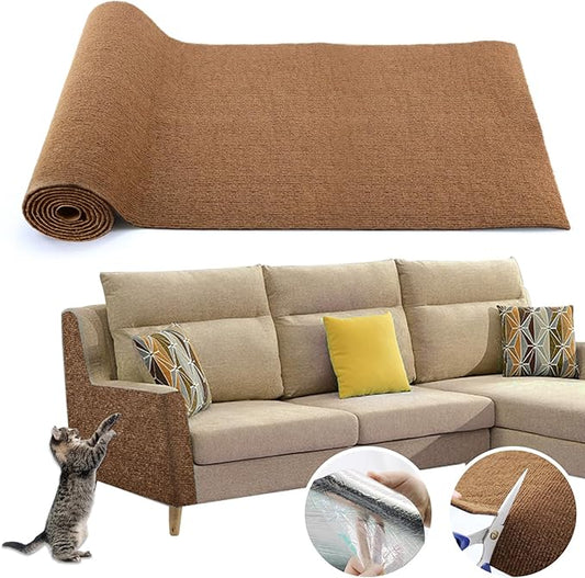 Cat Scratching Climbing Carpet Mat, Self-Adhesive Trimmable Anti Cat Scratcher Couch Furniture Protector from Cat Claws, Cat Post Covered Pad Replacement for DIY Cat Tree (Brown, 15.8" x 118")