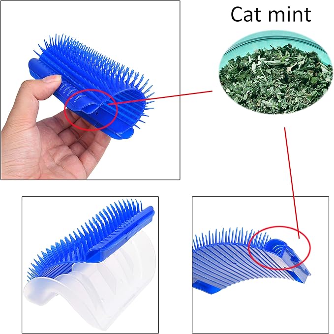 Eco-Fused Brush Kit for Cats - 1x Cat Self Groomer, 1x Blue Slicker Brush, 1 Pet Grooming Glove (Right Hand) - Long and Short Fur - DIY Grooming Tools for Pets - Pet Mitt, Wide Comb and Corner Groomer