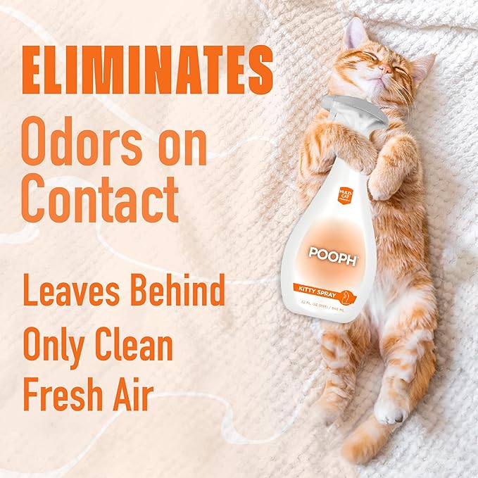 POOPH Kitty Spray - Odor Eliminator, 32oz - Dismantles Odors on a Molecular Basis, Cats, Freshener, Eliminator, Urine, Poop, Pee, Deodorizer, Fresh, Clean, Furniture, Potty, Safe