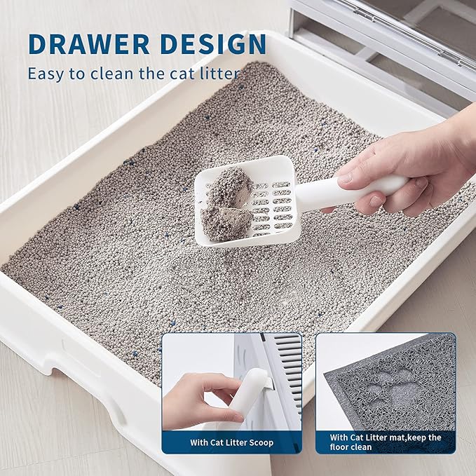 Cat Litter Box with Litter Mat and Scoop, Large Foldable Litter Box with Lid, Front Entry Top Exit Kitty Litter Box, Odor Control Easy Clean (Grey)