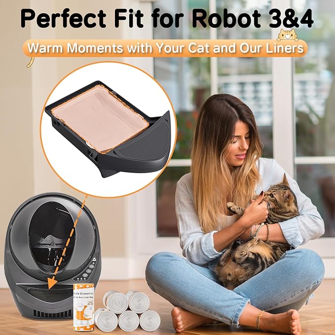 Cat Litter Box Robot 4 and 3 Waste Bags β 120 Count Extra Thick Drawstring Liners Compatible with Self-Cleaning Litter Box Robot, Heavy-Duty Cat Litter Box Liner Bags, 9-11 Gallons