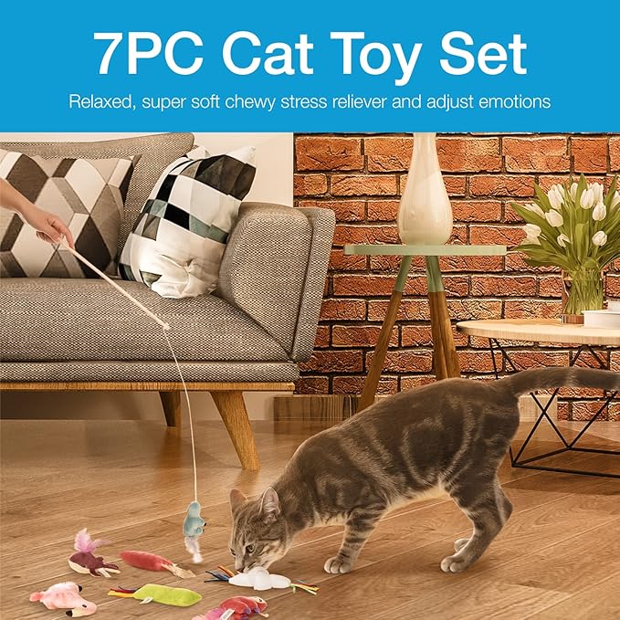 kensie Interactive Sloth/Flamingo/Sloth/Knot, for Indoor Cats Kitten Play Chase Exercise, Kitten Fun Mental Physical Exercise Puzzle Eliminates Boredom, 7 Pcs Cat Teaser Toy Set