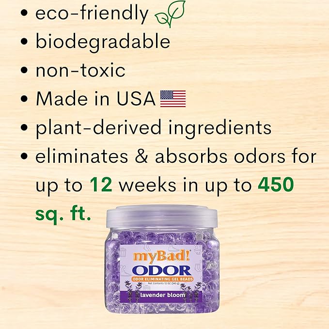 Odor Eliminator Essential Oil Gel Beads 12 oz - Air Freshener - Eliminates Odors in Bathroom, Pet Area, Closets, RVs, Pet Areas (Lavender Bloom, 1 Pack)