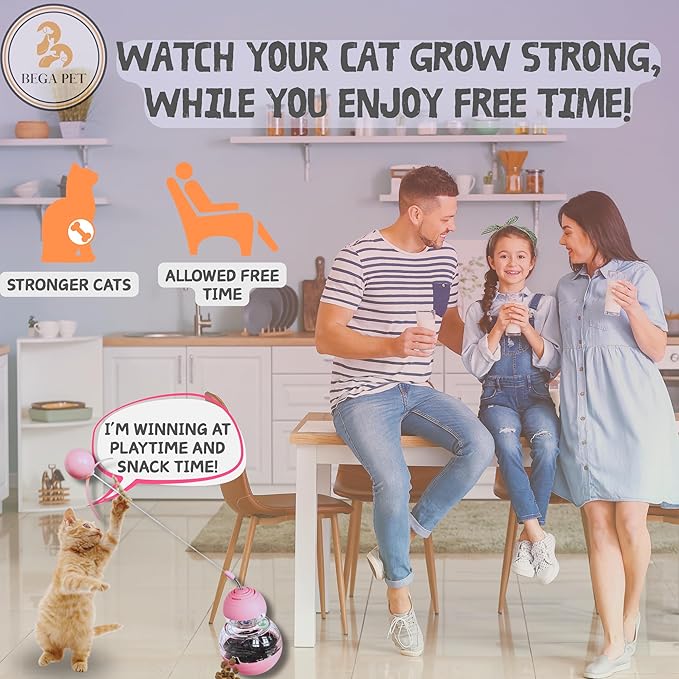 Cat Treat Toy for Indoor Cats - 16.3 '' Cat Interactive & Wand Toy for Bored Adult & Kitten Puzzle Slow Feeder Training Bowl Food Dispenser Track Balls - Christmas & Birthday Gifts (Pink)