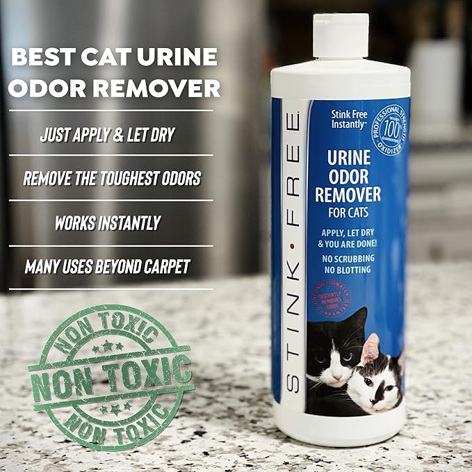 Instantly Urine Odor Remover & Eliminator for Cat Urine - Neutralizer of Cat Pee, Oxidized Based Urine Cleaner Solution for Carpets, Rugs, Mattress, etc. 32 oz bottle (1 Quart)
