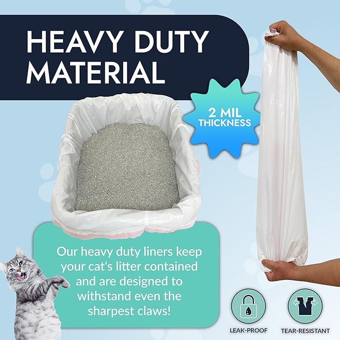 Reli. Cat Litter Box Liners (18 Count), Jumbo | Drawstring Litter Box Liner | Heavy Duty Lining for Cat Pan, Pet Waste | Kitty Poop Bags, Drawstring Handles (White)