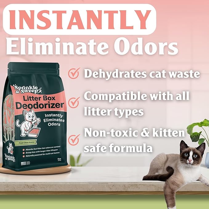 Sprinkle & Sweep Litter Box Deodorizer - Cat Litter Deodorizer Non Toxic and Safe for Kittens - Litter Deodorizer Instantly Eliminates Foul Litter and Urine Odors (1 Bag + Speed Sifter)