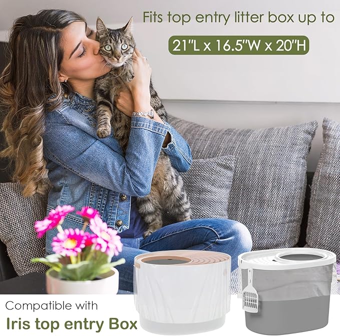Cat Litter Box Liners Compatible with IRIS Top Entry Cat Litter Box - 25 Pack, Tear-Resistant and Spill-Proof, Perfect Fit for Most Top Entry Litter Pan Models