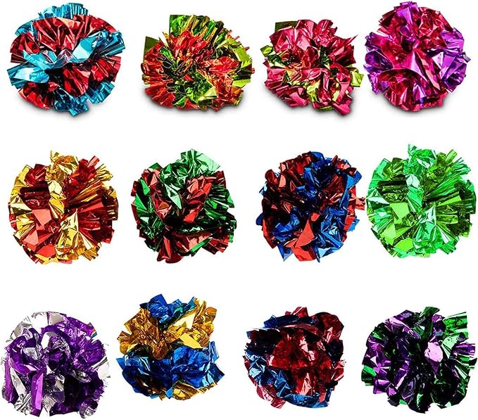 SunGrow 12 Pack Cat Crinkle Balls - 2 Inch Toys for Indoor Pets - Keep Your Feline Energetic & Excited with Vibrant Colors, Lightweight Design for Long-Lasting Fun, Perfect for Playtime