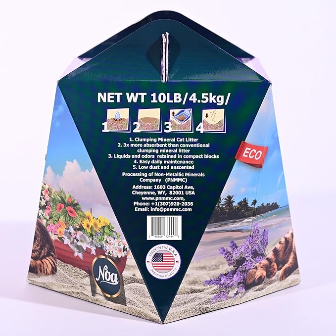 NOA Mineral Clumping Cat Litter, Odor Neutralizer, Hypoallergenic, Lightweight Eco-Friendly Product with Pure Lavender Bliss Made in USA., Natural Colour