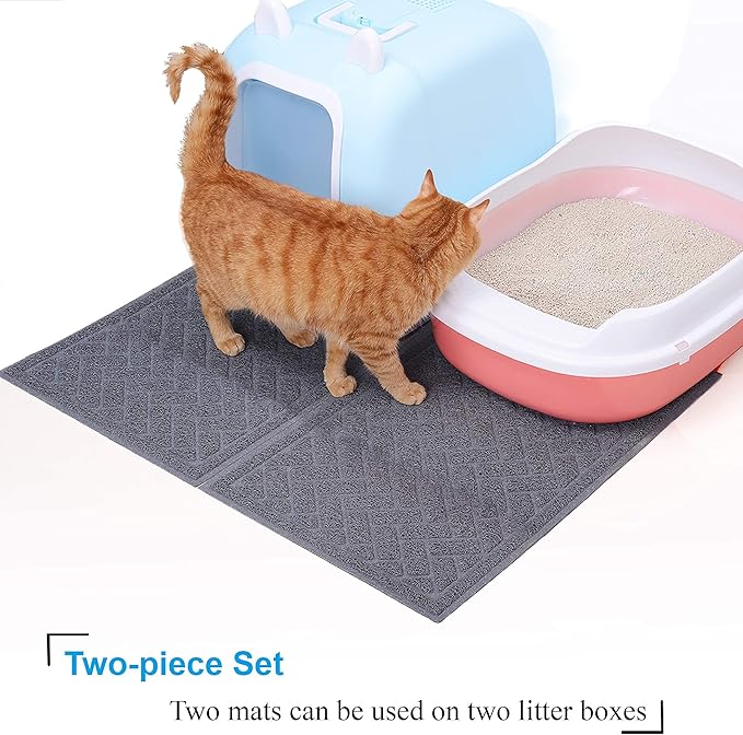 UPSKY Cat Litter Mats 2 Set of Cat Litter Pads, Cat Litter Trap Mats Can Be Spliced and Placed At-Will, Scatter Control for Litter Box, Soft on Sensitive Kitty Paws, Easy to Clean. (24"x 16")