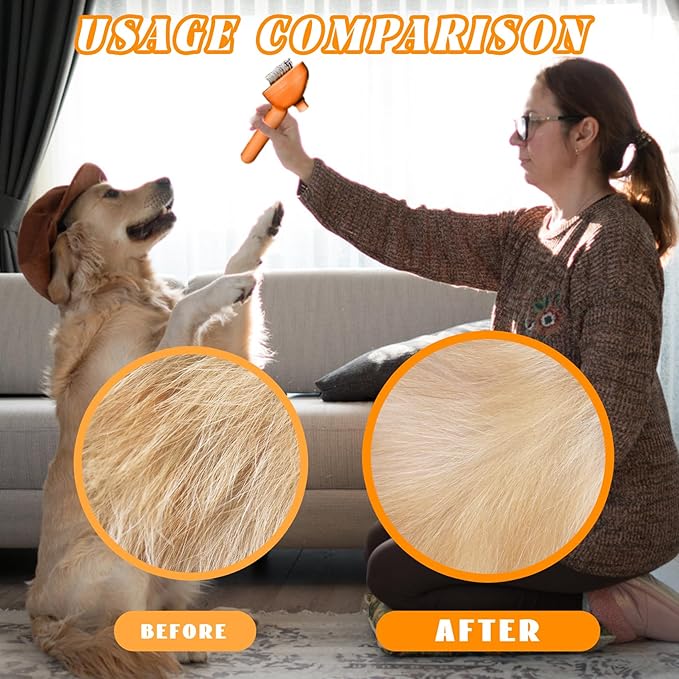 Self-Cleaning Spray Cat Brush for Shedding, Removes Static Flying Hair, and Works Wonders for Both Long and Short-Haired Pets 2 In 1 Cleaning Brush for Cats And Dogs Grooming (Orange)