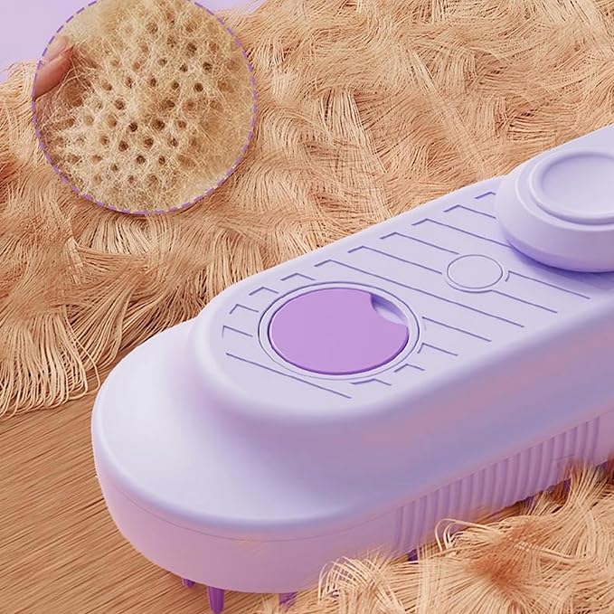 Cat Steam Brush - 5 In1 Grooming Kit for Cats and Dogs Silicone Massage Tool - Stainless Steel Nail Scissors - Hair Detangling Comb - Water Spray Rechargeable Shedding Wash-Free Essence (Purple)