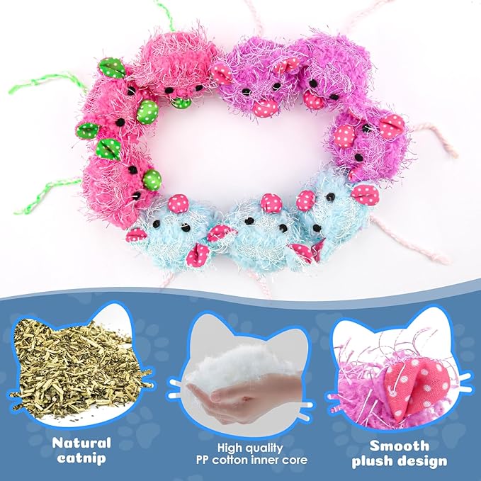 Fashion's Talk Plush Catnip-Filled Mice Toy for Indoors Cats, Soft Stuffed Mice for All Breed Sizes Exercise 9 Count Furry Mice